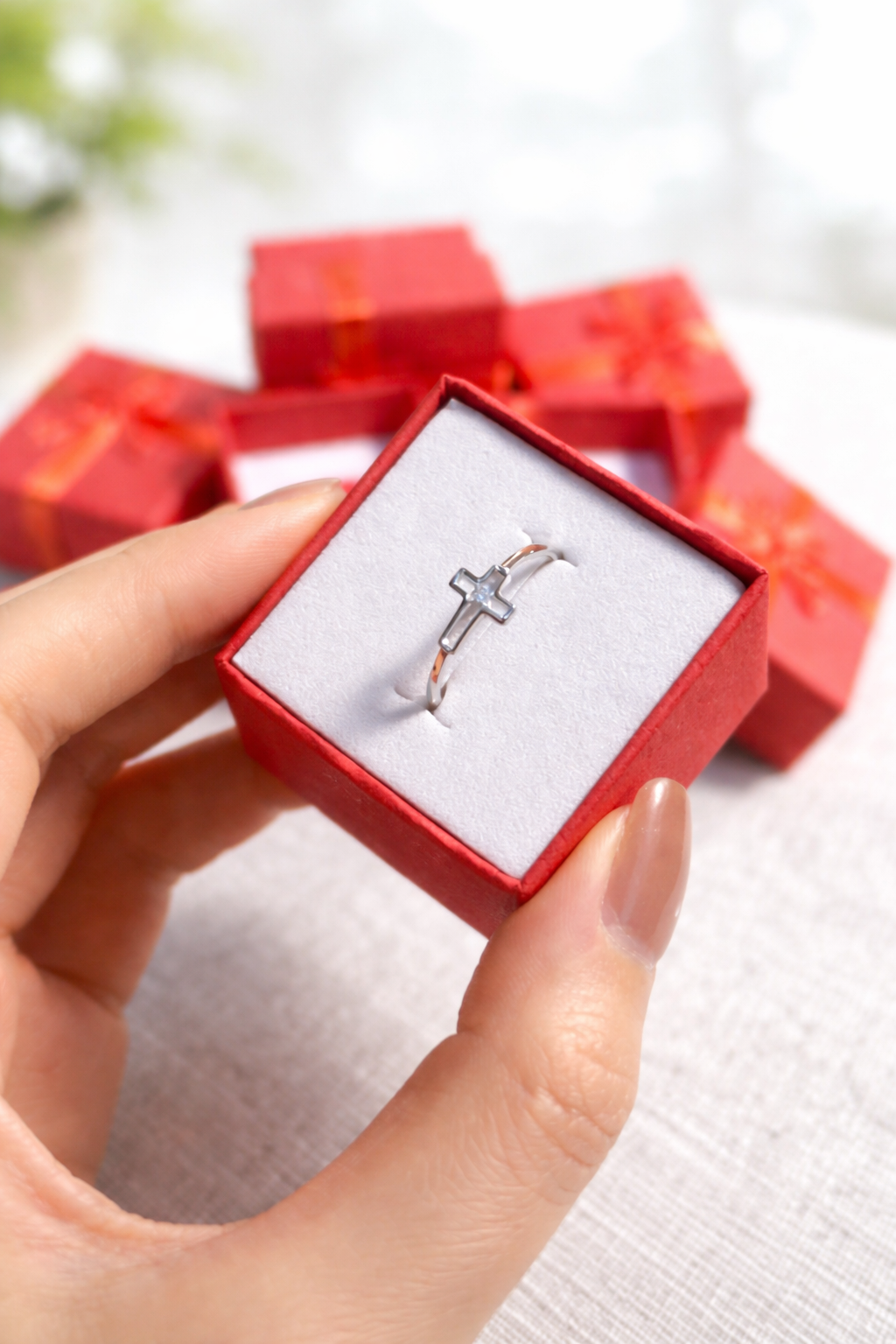 Delicate Cross Silver Ring for Women, Adjustable Minimal Band, Christian Faith Jewelry, Gift for Her