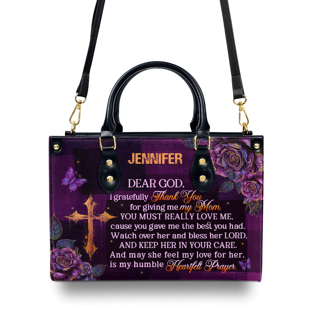 Personalized Christian Leather Handbag, Prayer for Mom Purse, Religious Mother’s Day Gift, Faith Handbag with Custom Name BLAF37