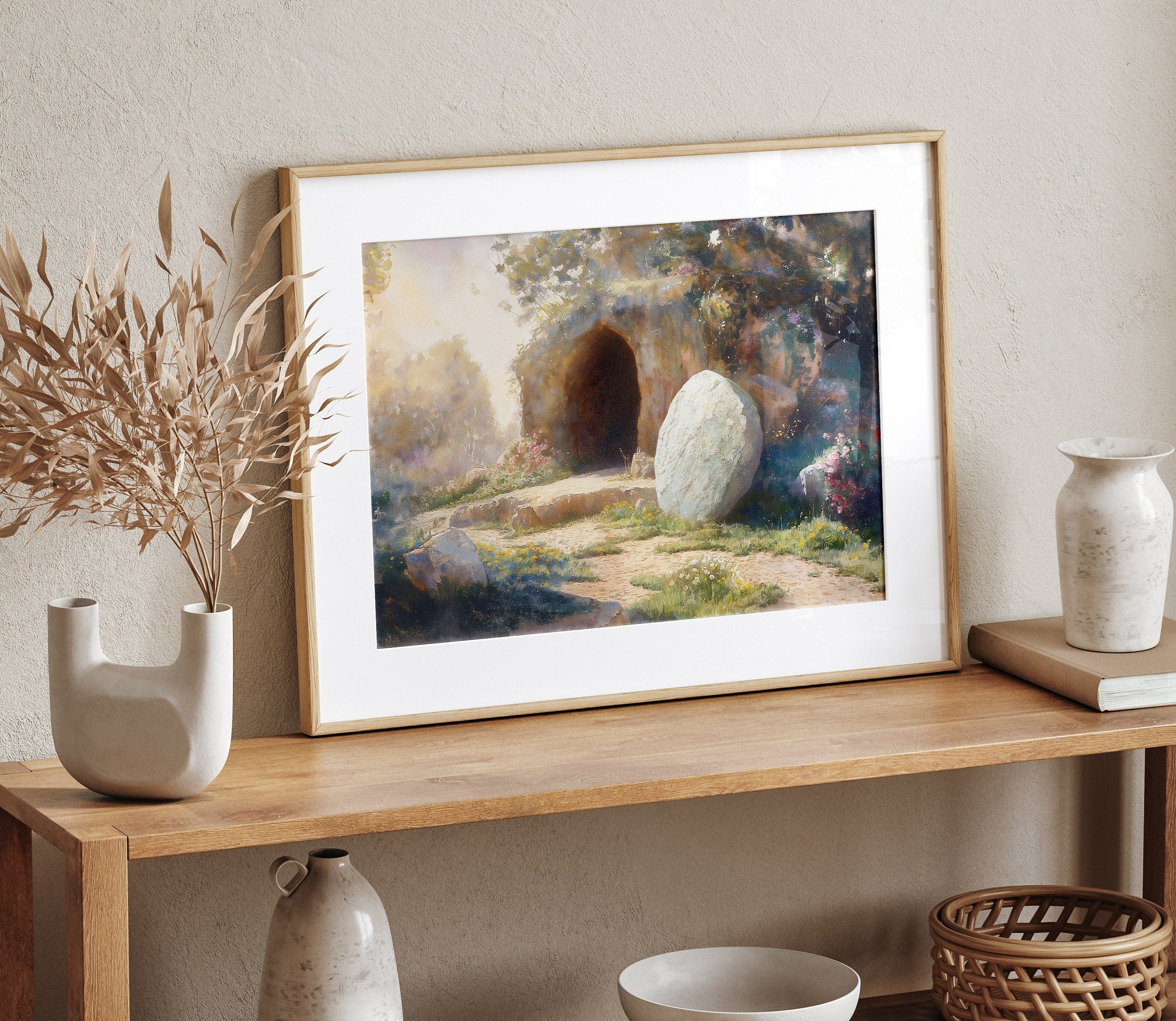 He is Risen Poster, The Tomb is Empty Poster, Jesus Christ Art, Christian Art Poster, Easter Wall Decor, Living Room Art
