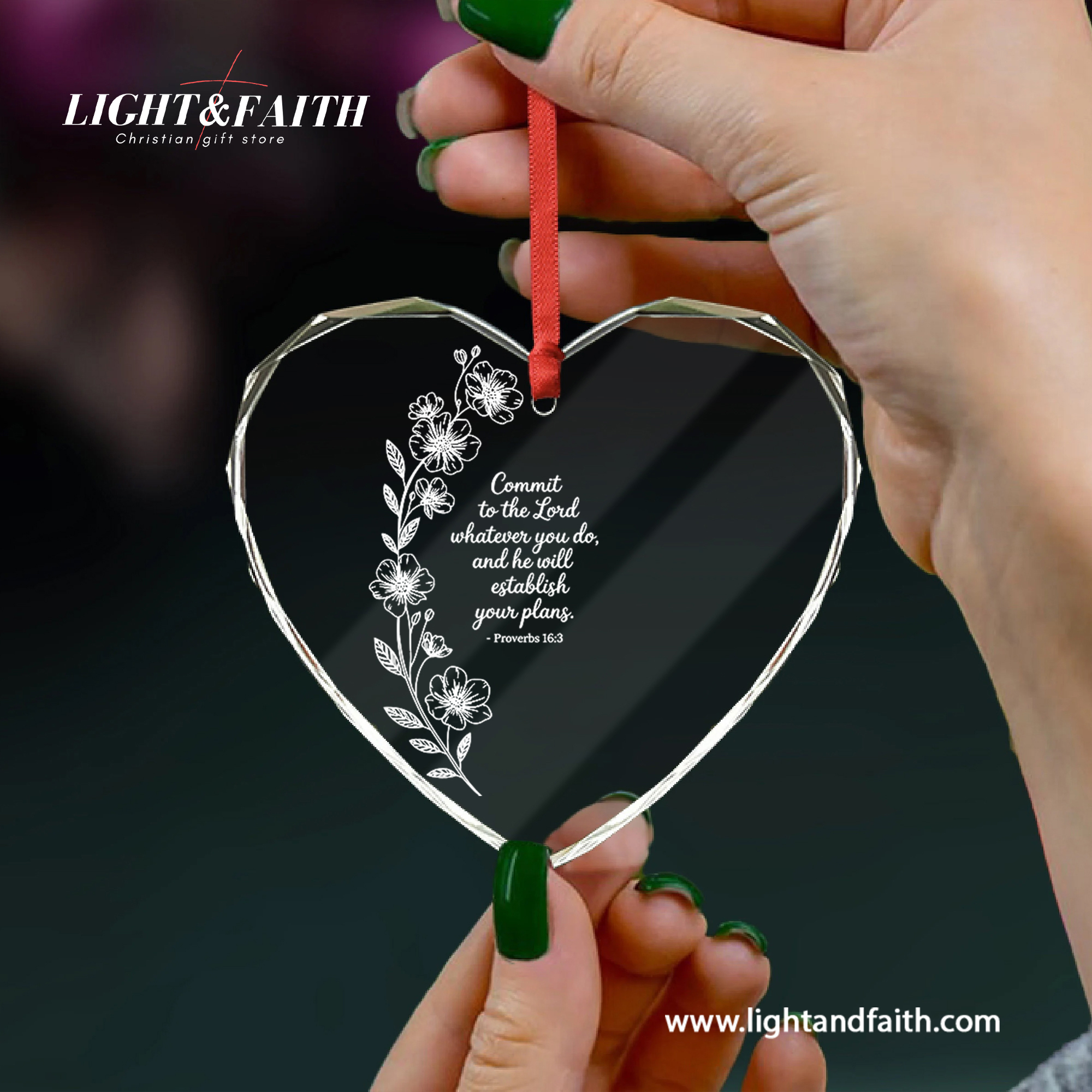 Proverbs 16:3 Glass Ornament, Commit to the Lord Scripture Ornament, Christian Faith Gift, Bible Verse Floral Decor, Religious Christmas Decoration DCLAF73