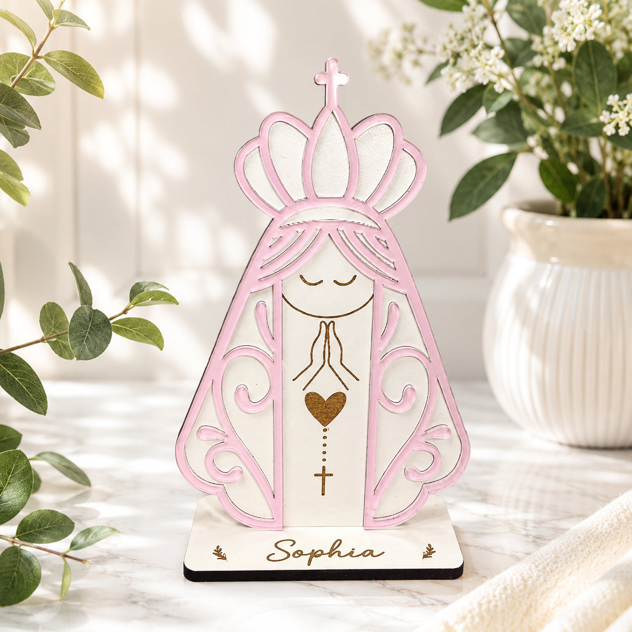Personalized Virgin Mary Wooden Sign, Custom Name Christian Table Decor, Baby Kid  Baptism, Religious Gift, Catholic Prayer Shelf Decor WD04