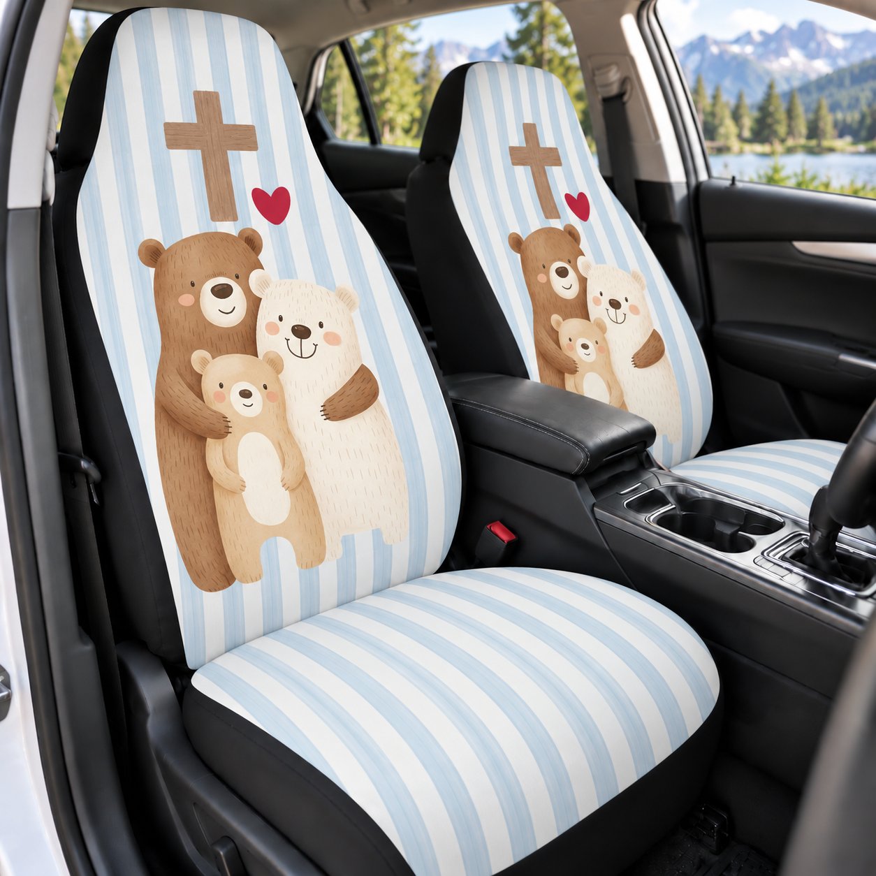 Christian Family Car Seat Covers, Cute Bear Cross Auto Seat Cover, Faith Inspired Vehicle Accessories, Family Car Seat Cover, Religious Gift CARSC26