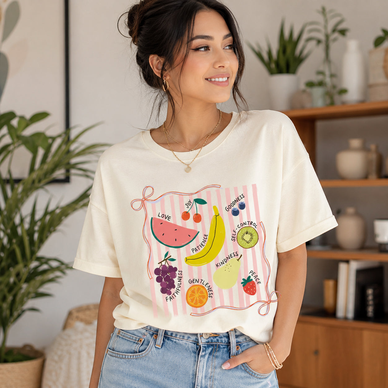 Fruit of the Spirit Comfort Colors Shirt, Cute Fruit Shirt, Aesthetic Coquette Fruit Shirt, Summer Christian Vacation Tee, Bible Verse Shirt CFS25