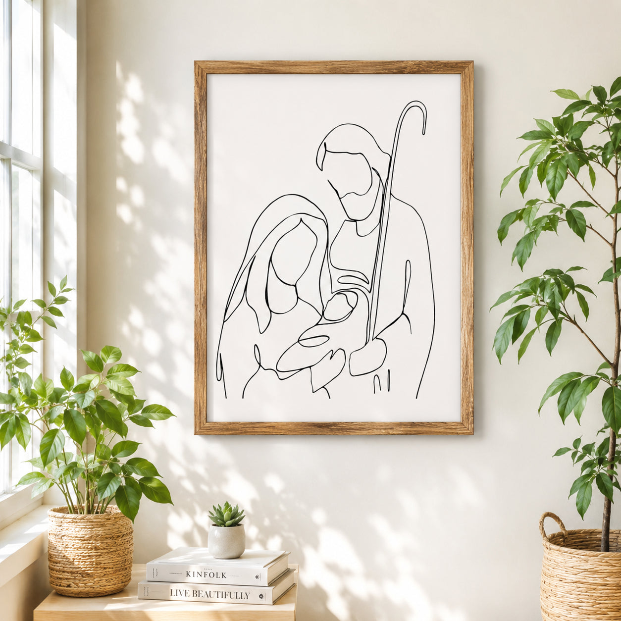 Holy Family Christian Wall Art, Minimalist Nativity Line Drawing, Mary Joseph and Baby Jesus Poster, Religious Home Decor PTN06