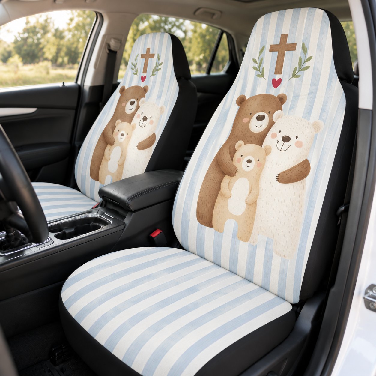 Christian Family Car Seat Covers, Cute Bear Cross Auto Seat Cover, Faith Inspired Vehicle Accessories, Family Car Seat Cover, Religious Gift CARSC26