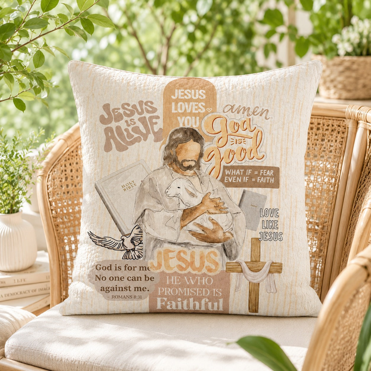 Jesus Loves You Quilted Pillow Case, Christian Bible Verse Pillow Cover, Faith Inspirational Home Decor, Religious Jesus Gift QPILLOW24