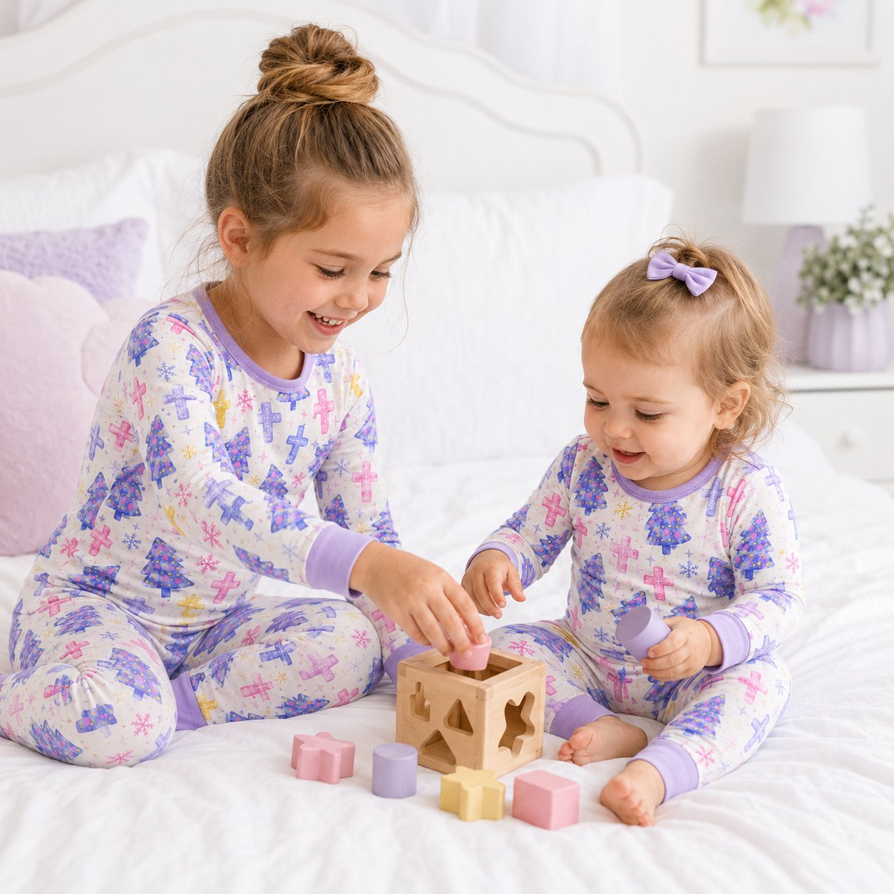 Pastel Cross Bamboo Kids Pajamas Set, Christian Pajamas for Girls, Soft Long Sleeve Sleepwear, Religious Kids Gift BBPJSS22