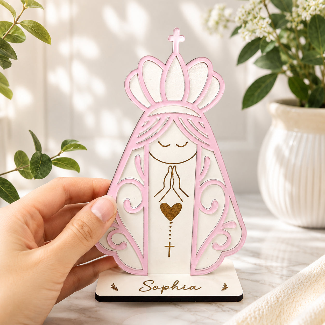 Personalized Virgin Mary Wooden Sign, Custom Name Christian Table Decor, Baby Kid  Baptism, Religious Gift, Catholic Prayer Shelf Decor WD04