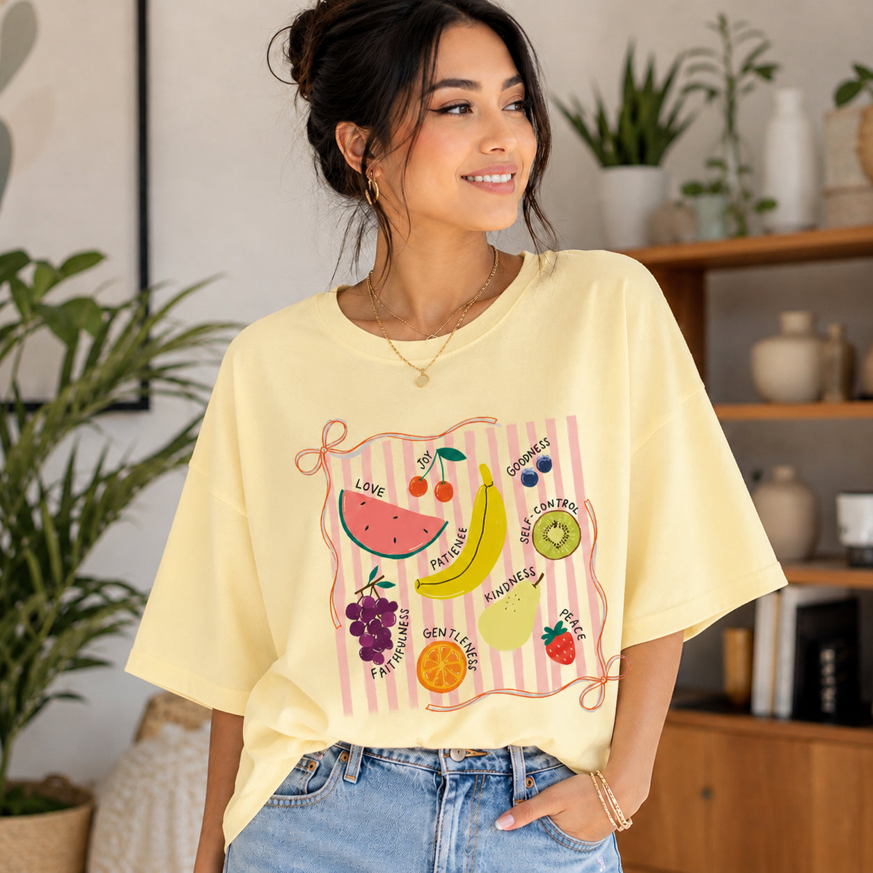 Fruit of the Spirit Comfort Colors Shirt, Cute Fruit Shirt, Aesthetic Coquette Fruit Shirt, Summer Christian Vacation Tee, Bible Verse Shirt CFS25