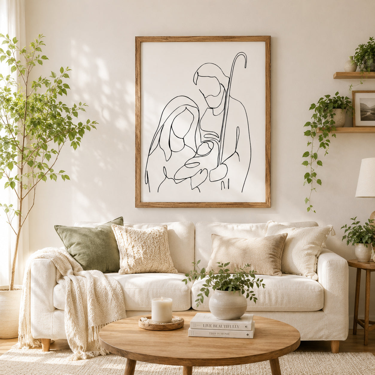 Holy Family Christian Wall Art, Minimalist Nativity Line Drawing, Mary Joseph and Baby Jesus Poster, Religious Home Decor PTN06