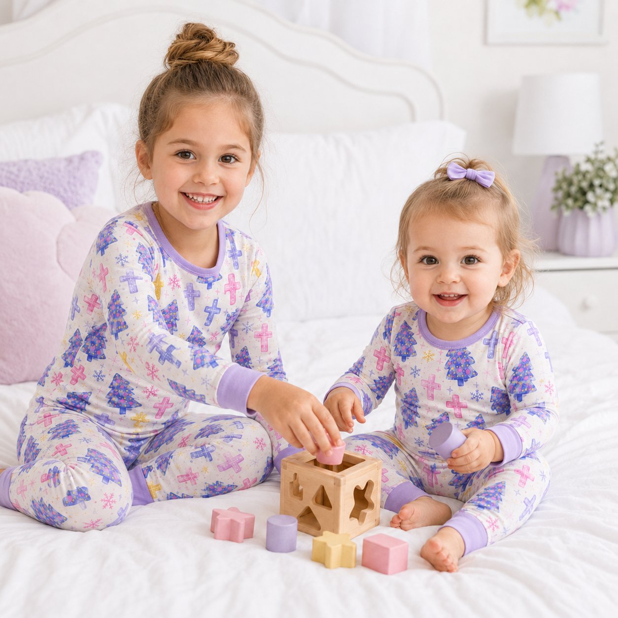 Pastel Cross Bamboo Kids Pajamas Set, Christian Pajamas for Girls, Soft Long Sleeve Sleepwear, Religious Kids Gift BBPJSS22