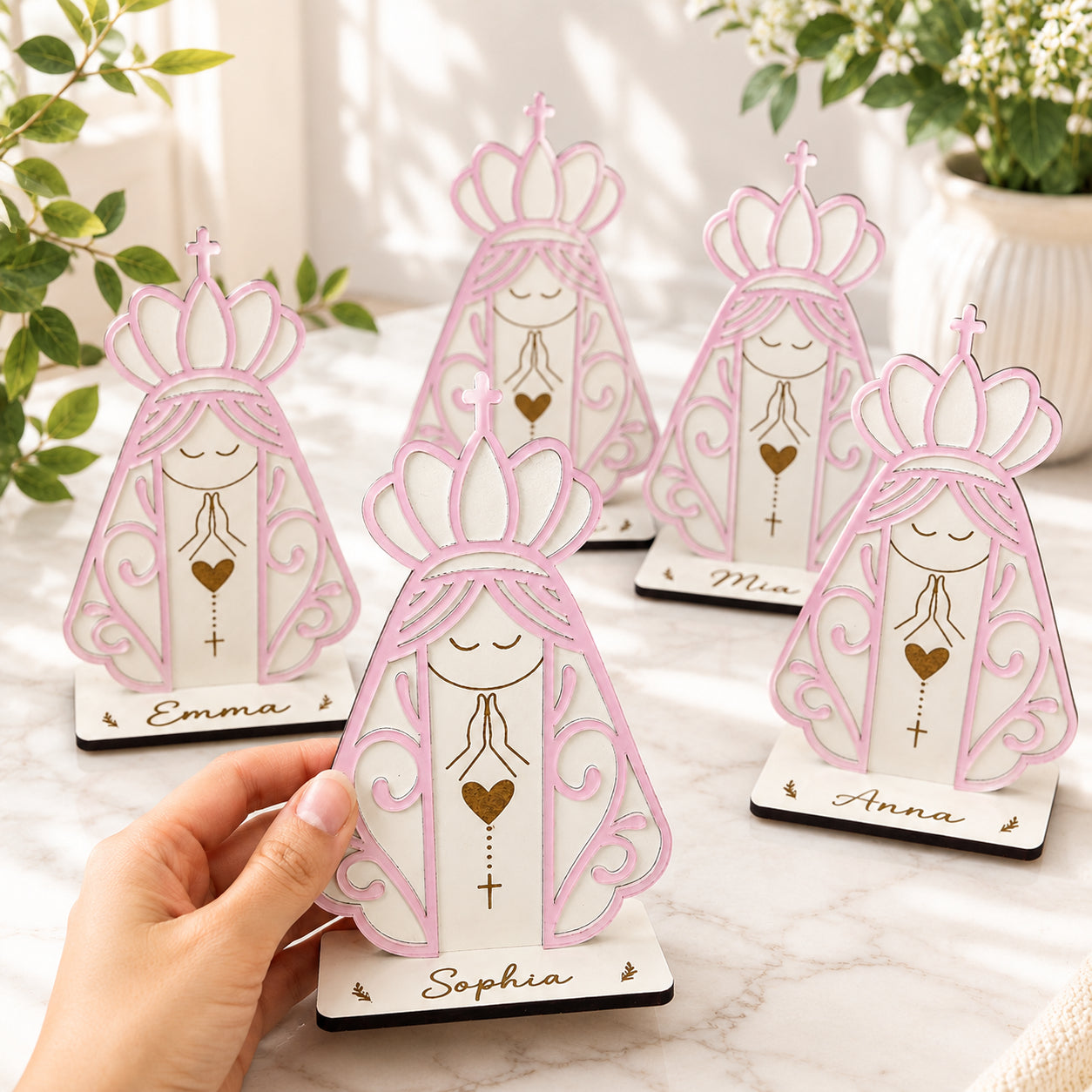 Personalized Virgin Mary Wooden Sign, Custom Name Christian Table Decor, Baby Kid  Baptism, Religious Gift, Catholic Prayer Shelf Decor WD04