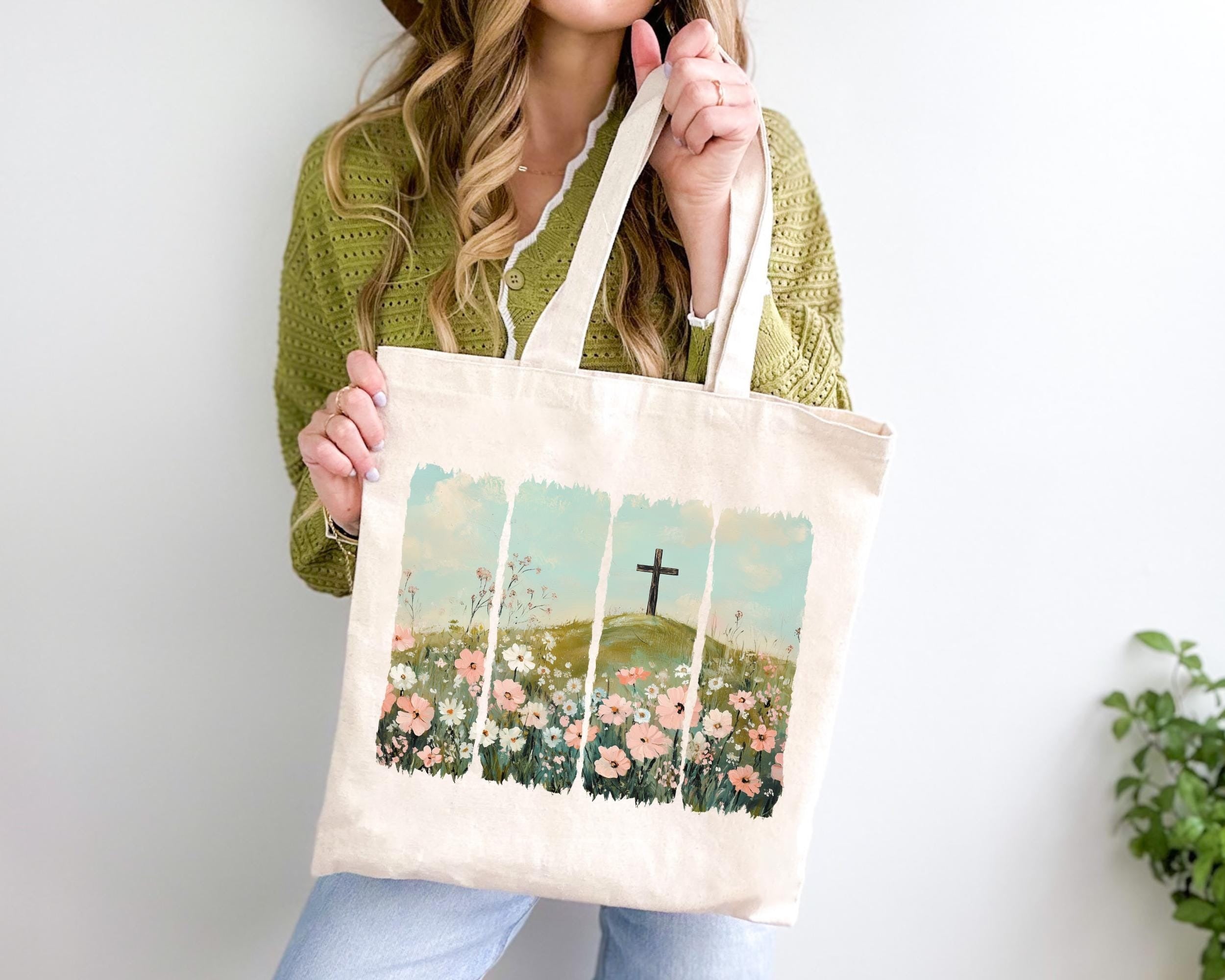 Christian Easter Tote Bag – Canvas Bible Verse Bag – Religious Gift for Her – Jesus Tote – Bible Study Canvas Tote – Faith-Based Gift TBLAF27