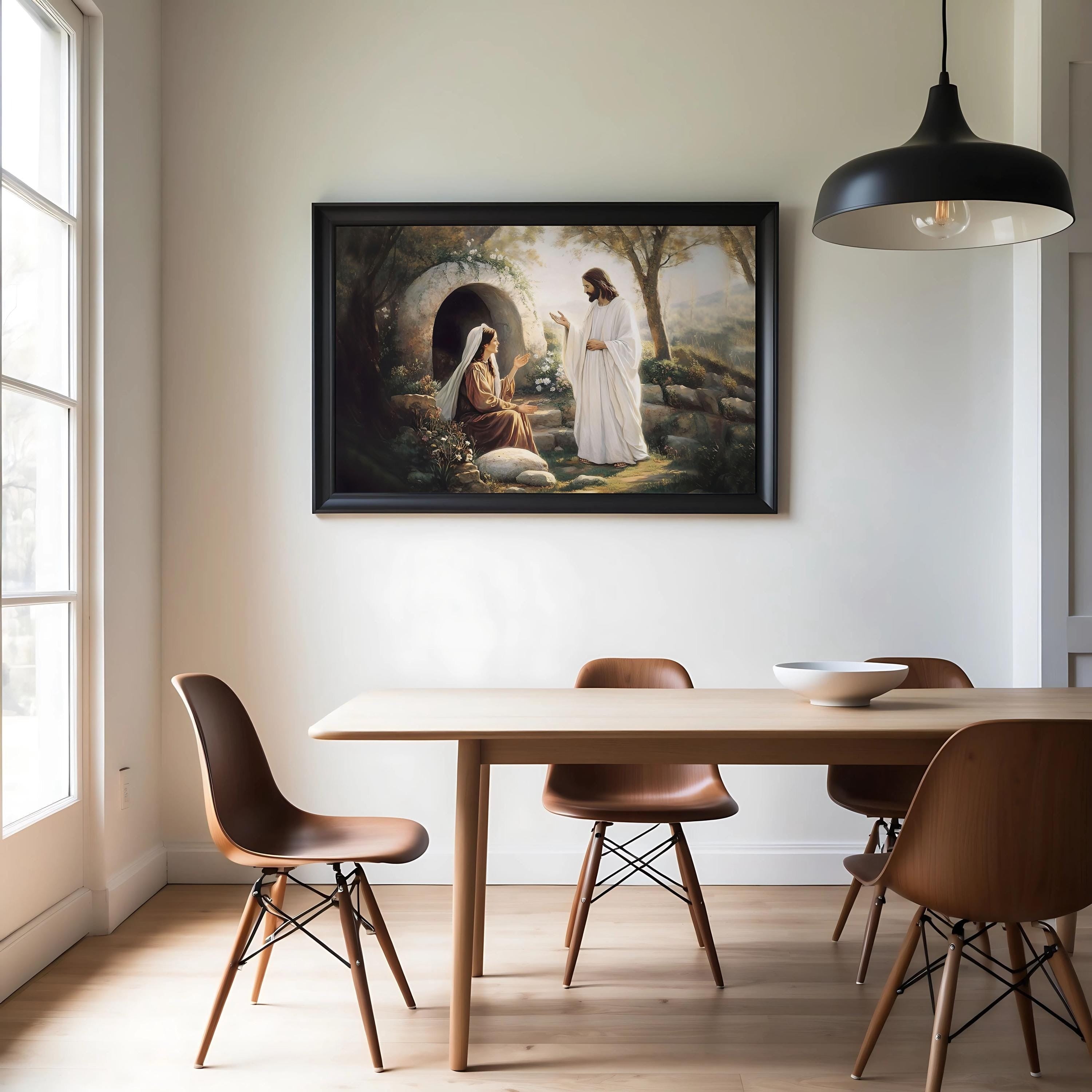 Christian Art Poster, Religious Home Decor, Easter Gift, Bible Verse Wall Art, Jesus with Mary Poster, Christ Resurrection, Empty Tomb Poster