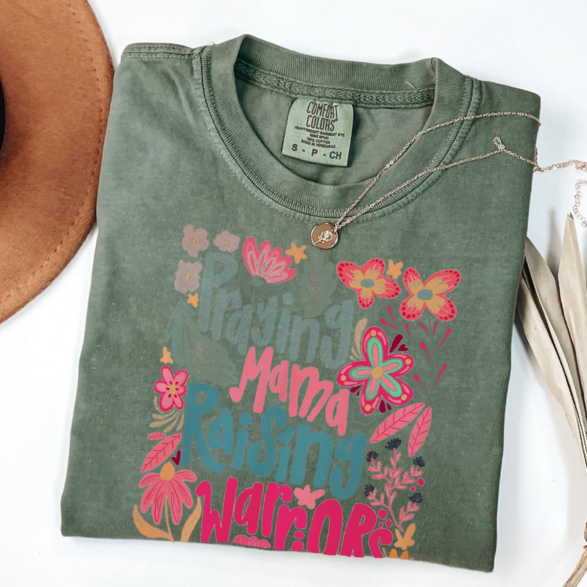 Comfort Colors® Praying Mama Raising Warriors T Shirt, Boho Floral Mama Shirt, Retro Mama Shirt, Wildflower Mama Shirt, Mother’s Day Gift