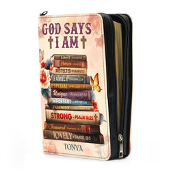 God Says I Am Leather Book Cover, Personalized Leather Bible Cover, Christian Gift, Bible Covers Jesus Gifts