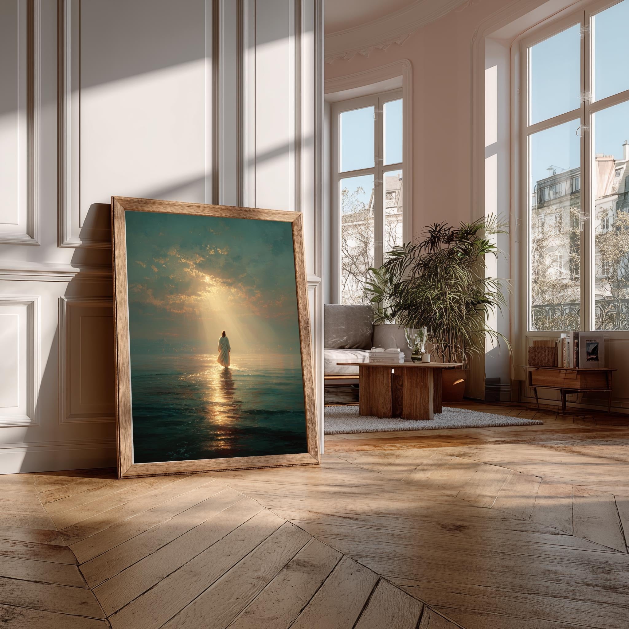 Jesus Christ Walking on Water, Christian Art, Digital Jesus Portrait, I Will Walk With Christ LDS, Jesus Oil Painting, Bible Verse Wall Art