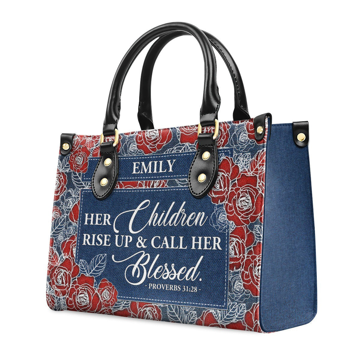 Personalized Christian Leather Handbag, Proverbs 31:28 Purse, Her Children Rise Up & Call Her Blessed, Religious Gift for Mom BLAF38