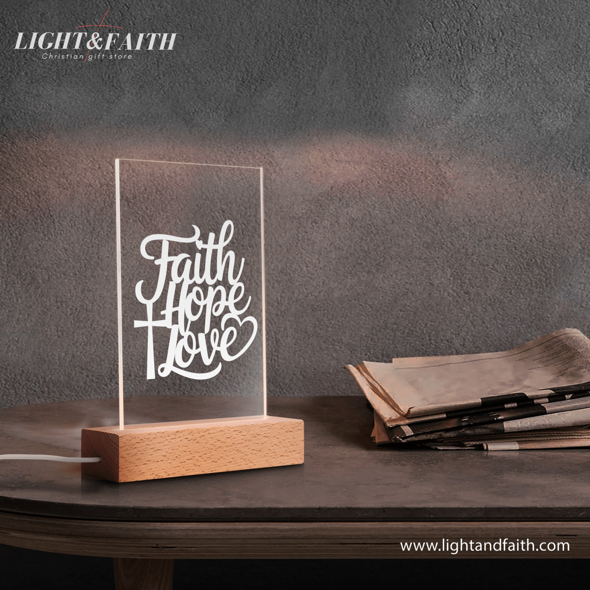 Faith, Hope, Love LED Light, Christian Bible Verse Lamp, Christian Home Decor, Faith Based Decor, Religious LED Light.  NLLAF24
