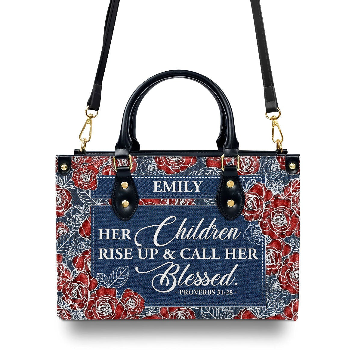 Personalized Christian Leather Handbag, Proverbs 31:28 Purse, Her Children Rise Up & Call Her Blessed, Religious Gift for Mom BLAF38