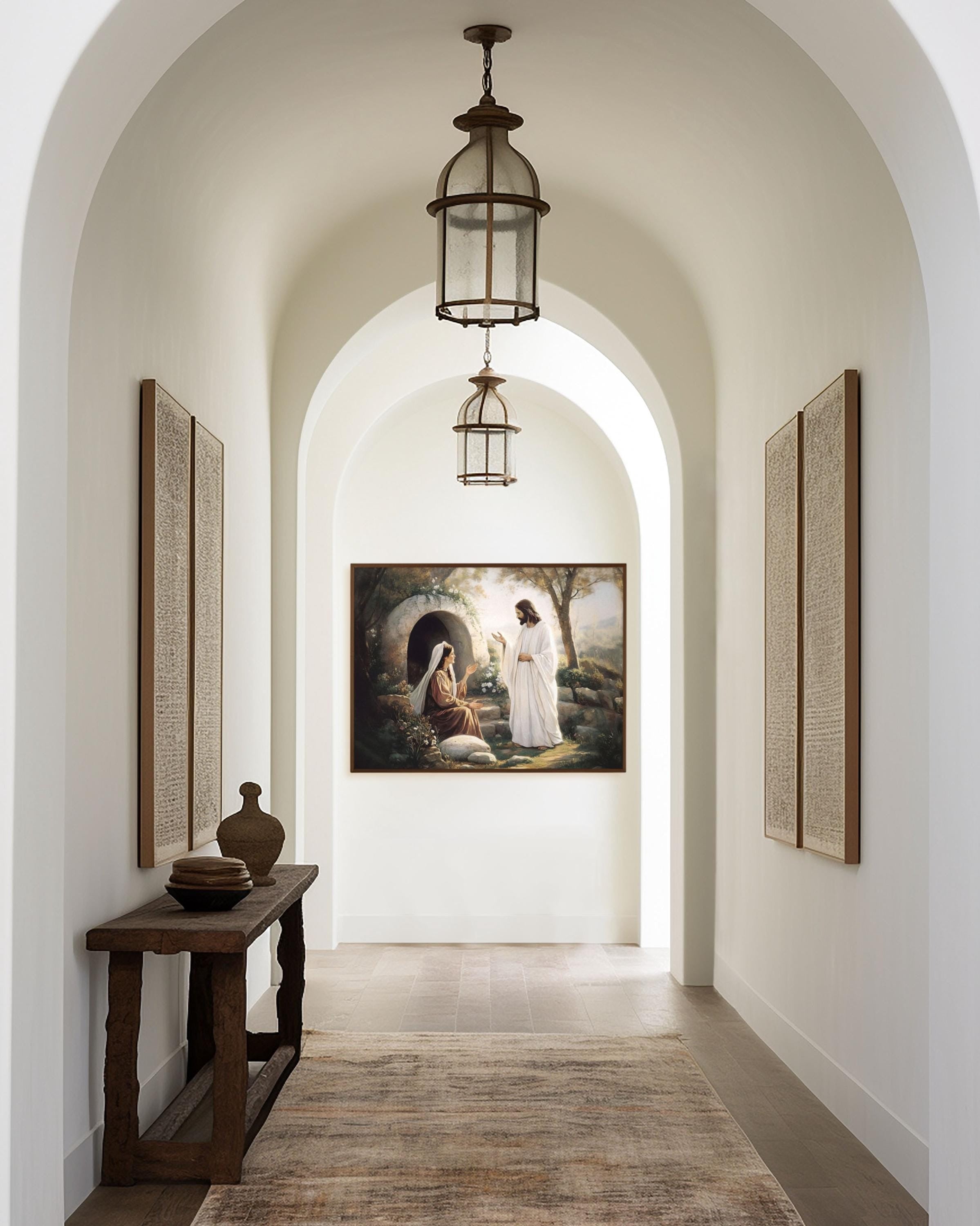 Christian Art Poster, Religious Home Decor, Easter Gift, Bible Verse Wall Art, Jesus with Mary Poster, Christ Resurrection, Empty Tomb Poster