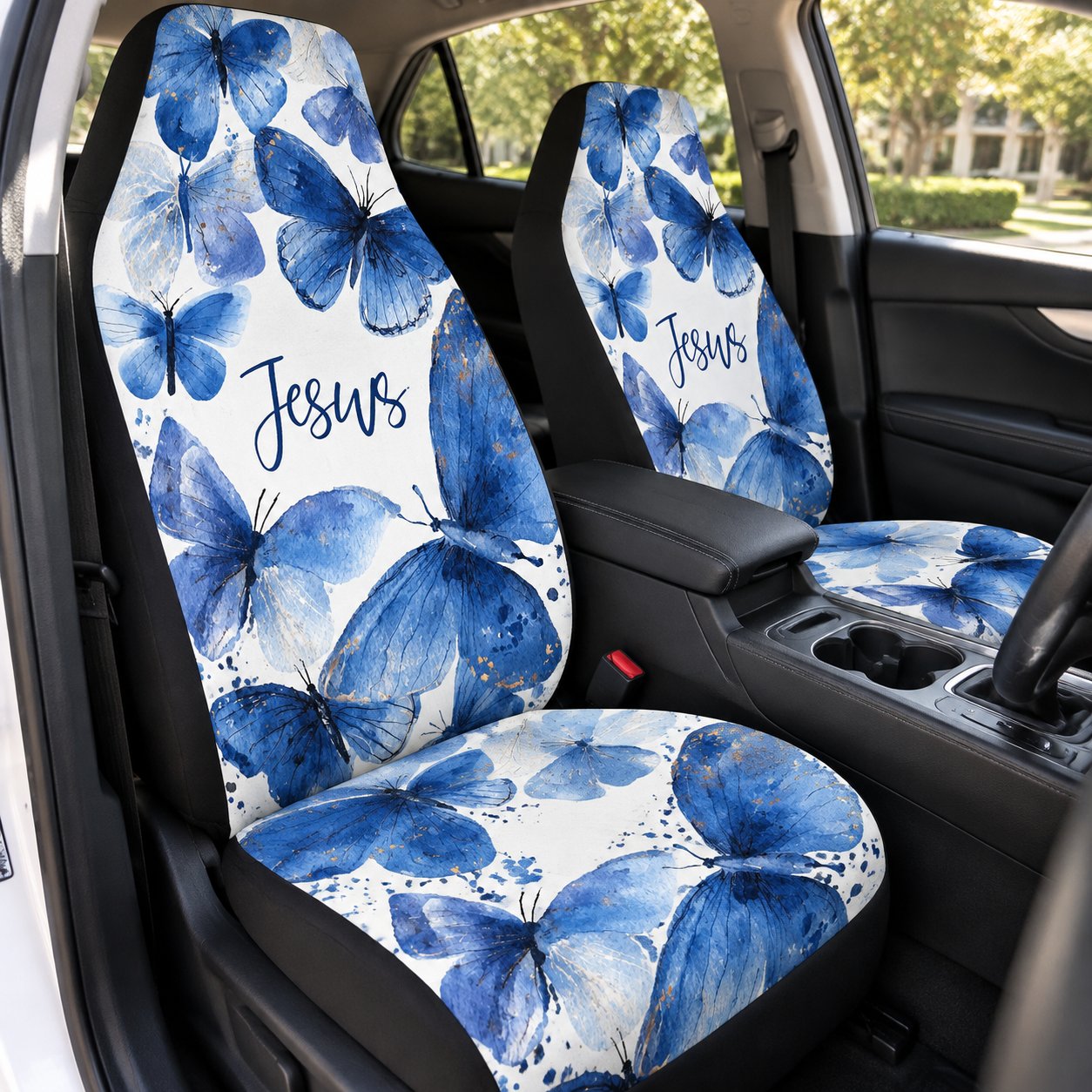Jesus Butterfly Car Seat Covers, Blue Christian Floral Auto Seat Cover, Faith Based Vehicle Decor, Religious Gift For Christian Women CARSC27