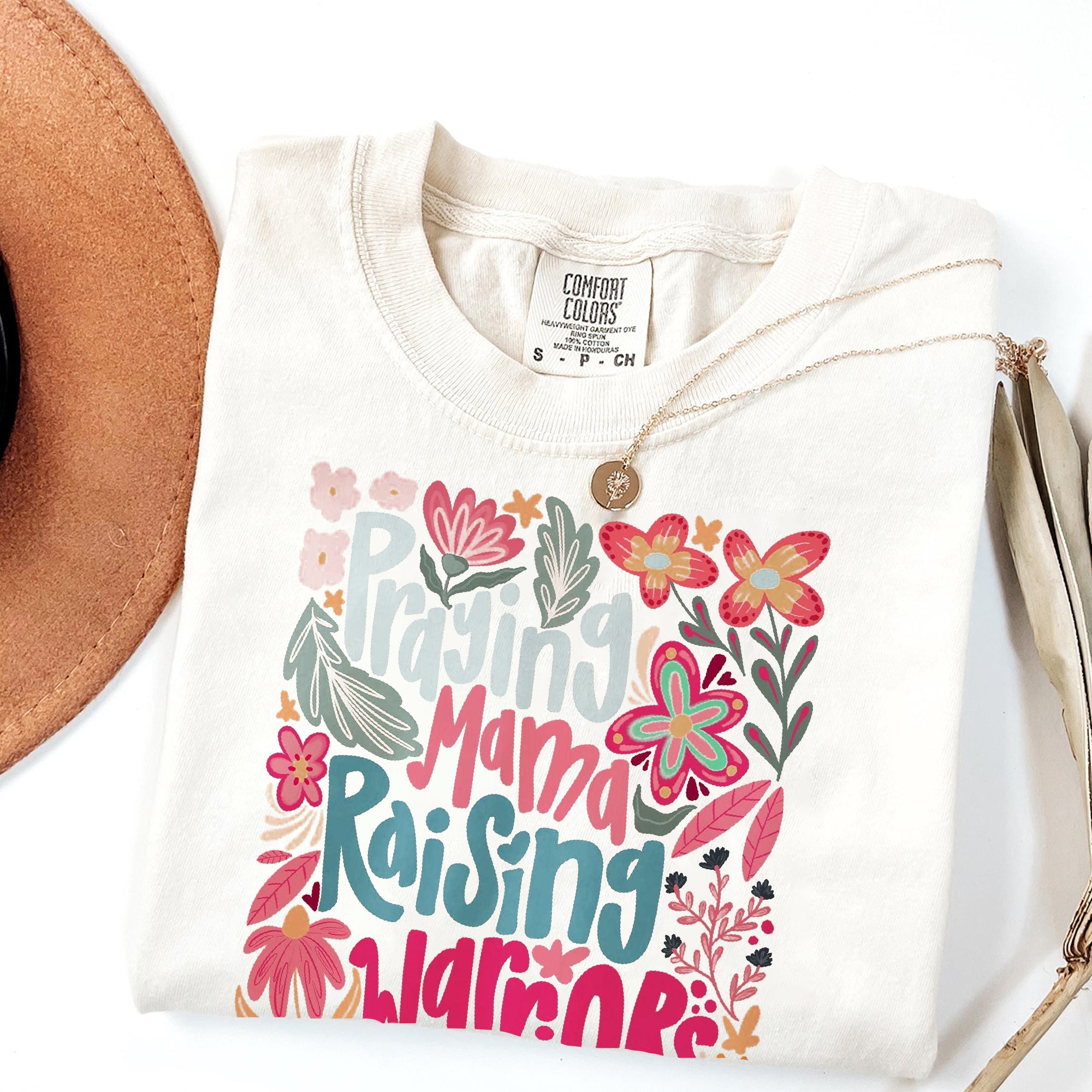 Comfort Colors® Praying Mama Raising Warriors T Shirt, Boho Floral Mama Shirt, Retro Mama Shirt, Wildflower Mama Shirt, Mother’s Day Gift