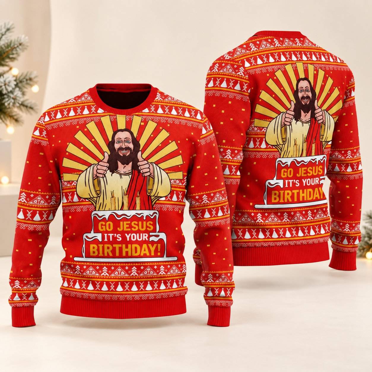 Go Jesus It’s Your Birthday Funny Ugly Christmas Sweater, Christian Holiday Party Sweatshirt XMASUS26