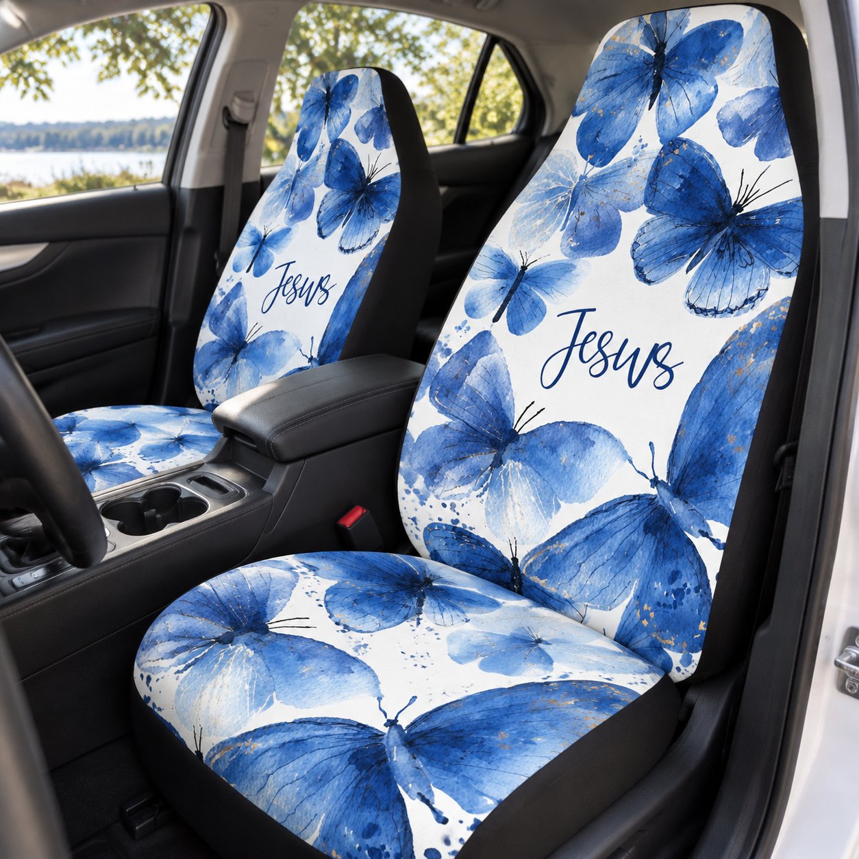 Jesus Butterfly Car Seat Covers, Blue Christian Floral Auto Seat Cover, Faith Based Vehicle Decor, Religious Gift For Christian Women CARSC27