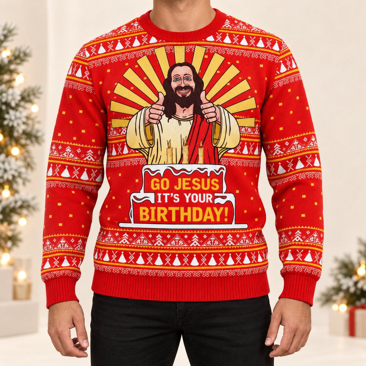Go Jesus It’s Your Birthday Funny Ugly Christmas Sweater, Christian Holiday Party Sweatshirt XMASUS26