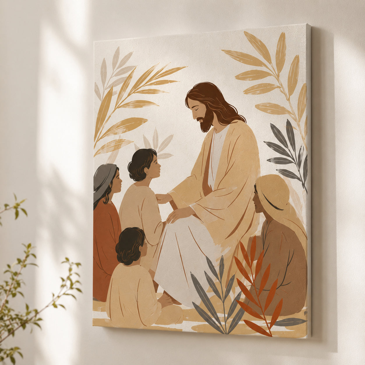 Set of 3 Jesus Sacred Heart Poster, Jesus Christian Wall Art, Sacred Heart and Jesus with Children Posters, Boho Religious Living Room Decor PTSET21