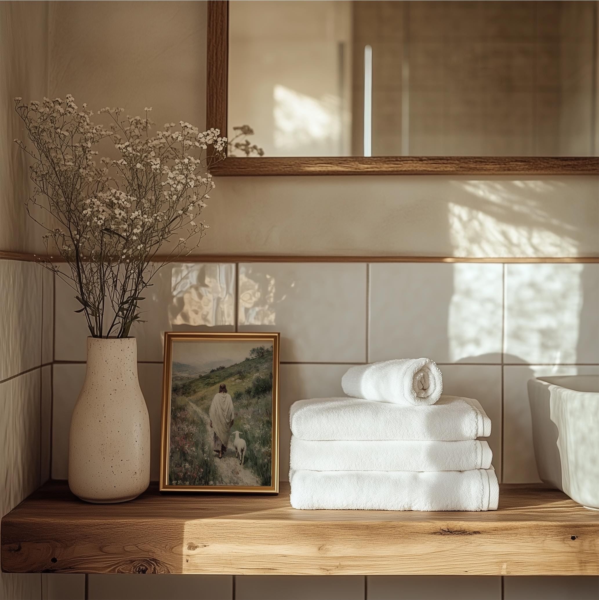 Good Shepherd Jesus Poster, Vintage Christian Poster, Lamb Poster, Jesus Leaving The 99, Bible Art Poster