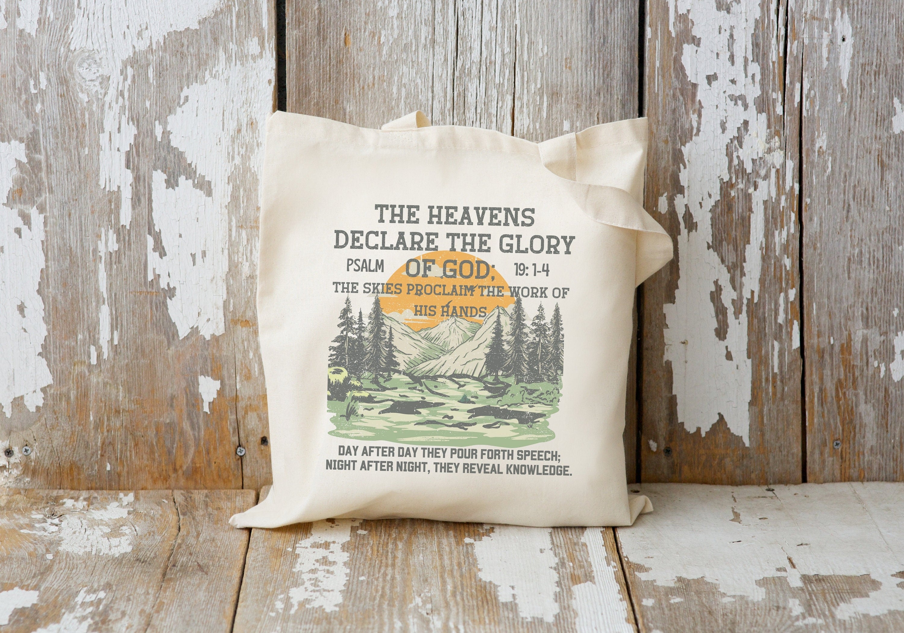 Psalm 19:1 Christian Canvas Tote Bag – Bible Verse Tote – Religious Gift – Church Bag – Godly Gift – Homeschooler Tote – Aesthetic Reusable Bag TBLAF29