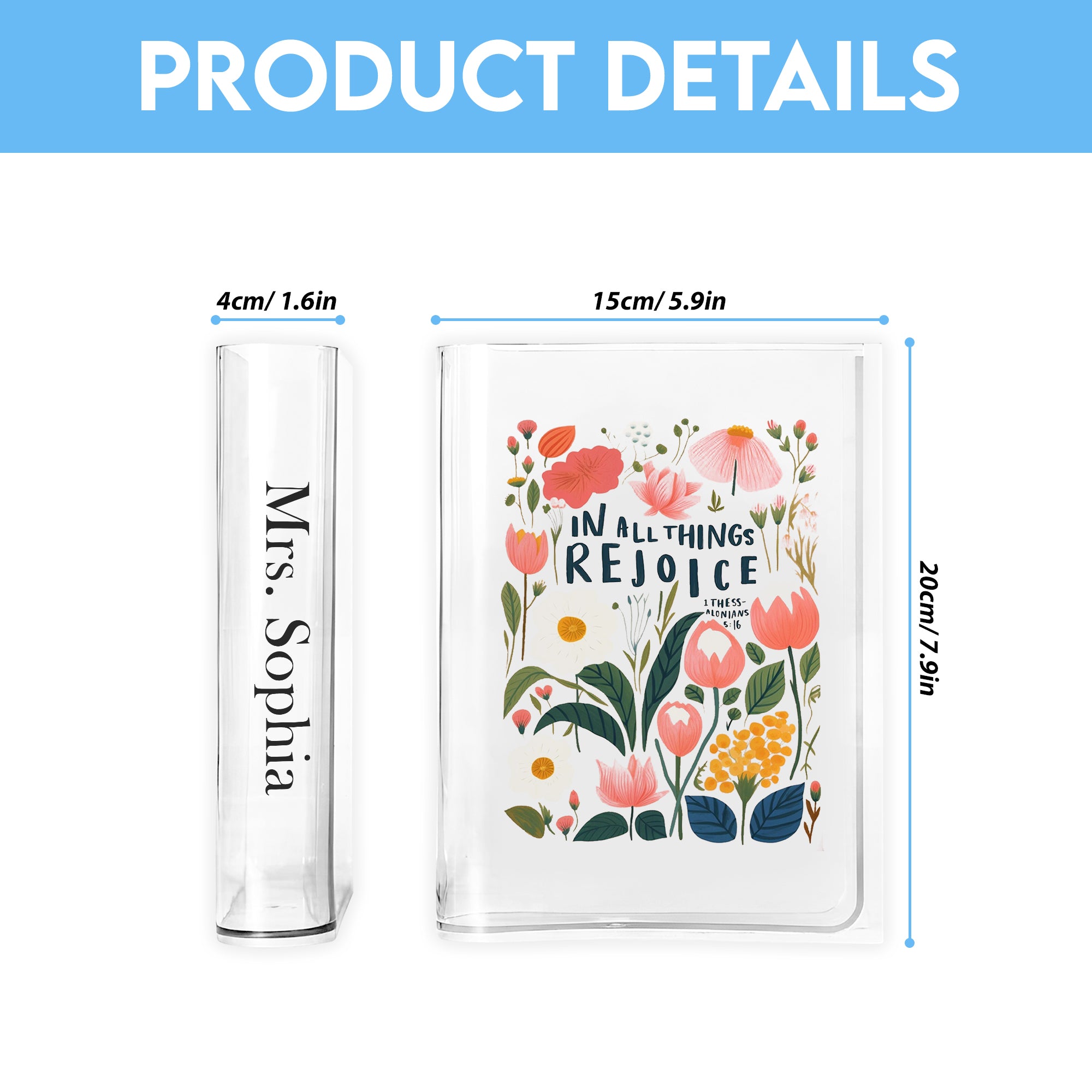 In All Things Rejoice Book Vase, Christian Book Vase, Faith Book Vase, Bible Verse Book Shaped Flower Vase