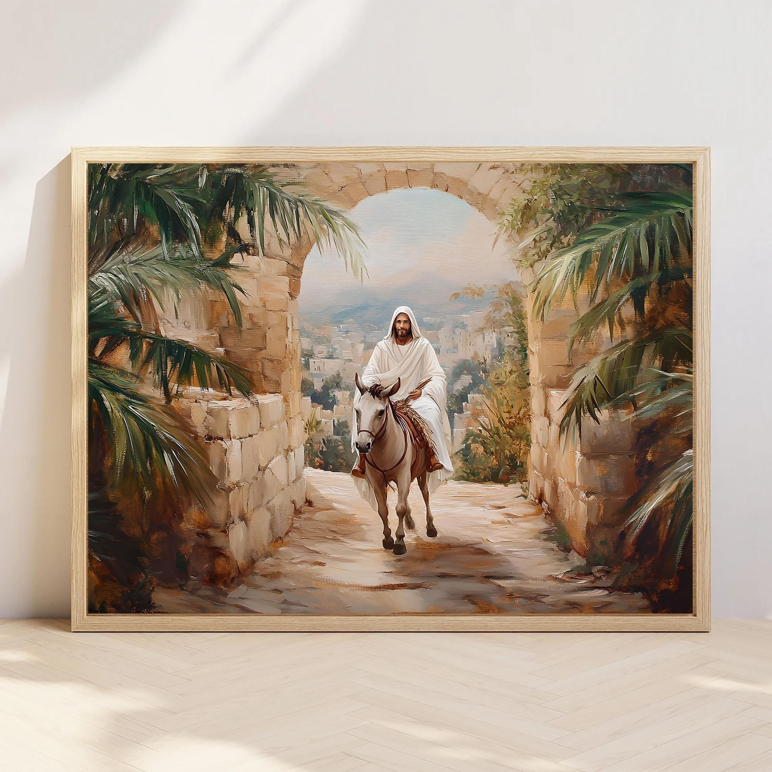 Jesus' Triumphal Entry into Jerusalem Poster, Palm Sunday Wall Art, Christian Wall Art, Holy Week Poster, Bible Art, Easter poster, donkey