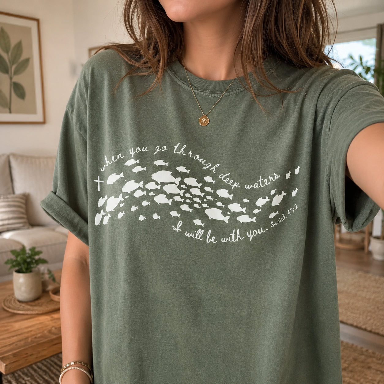 Deep Waters Shirt Christian Comfort Colors Shirt, Christian Apparel Faith Gift Teen Christian Clothes Jesus Shirt, Fish Shirt Isaiah 43 Shirt CFS27