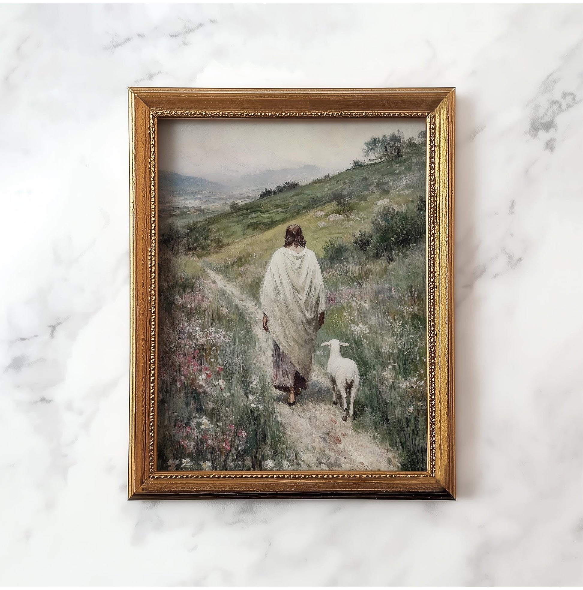 Good Shepherd Jesus Poster, Vintage Christian Poster, Lamb Poster, Jesus Leaving The 99, Bible Art Poster