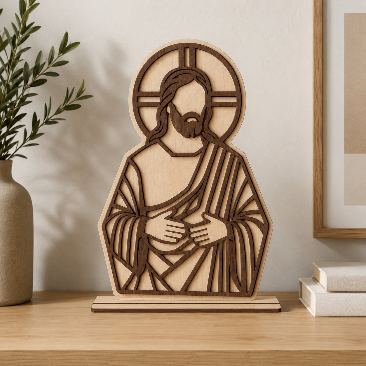Jesus Wooden Table Sign, Christian Home Decor, Religious Shelf Decor, Faith Gift, Wooden Jesus Prayer Room Decor WD06