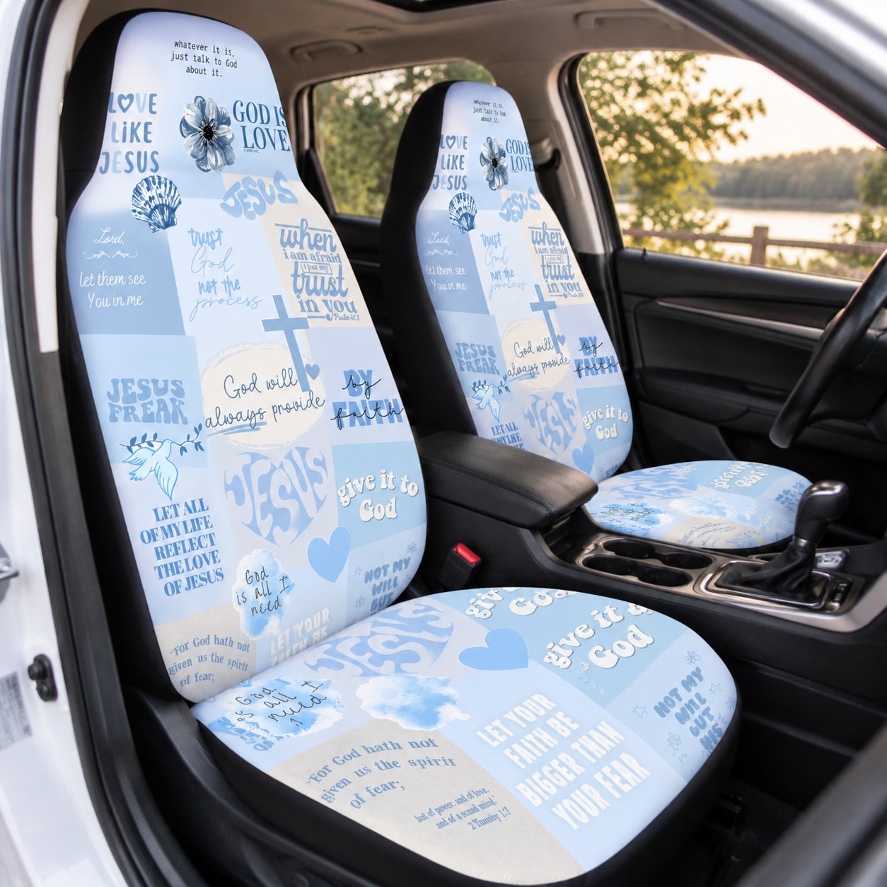 Christian Bible Verse Car Seat Covers, Blue Faith Quote Auto Seat Cover, Jesus Car Accessories, Religious Gift For Women And Believers CARSC28