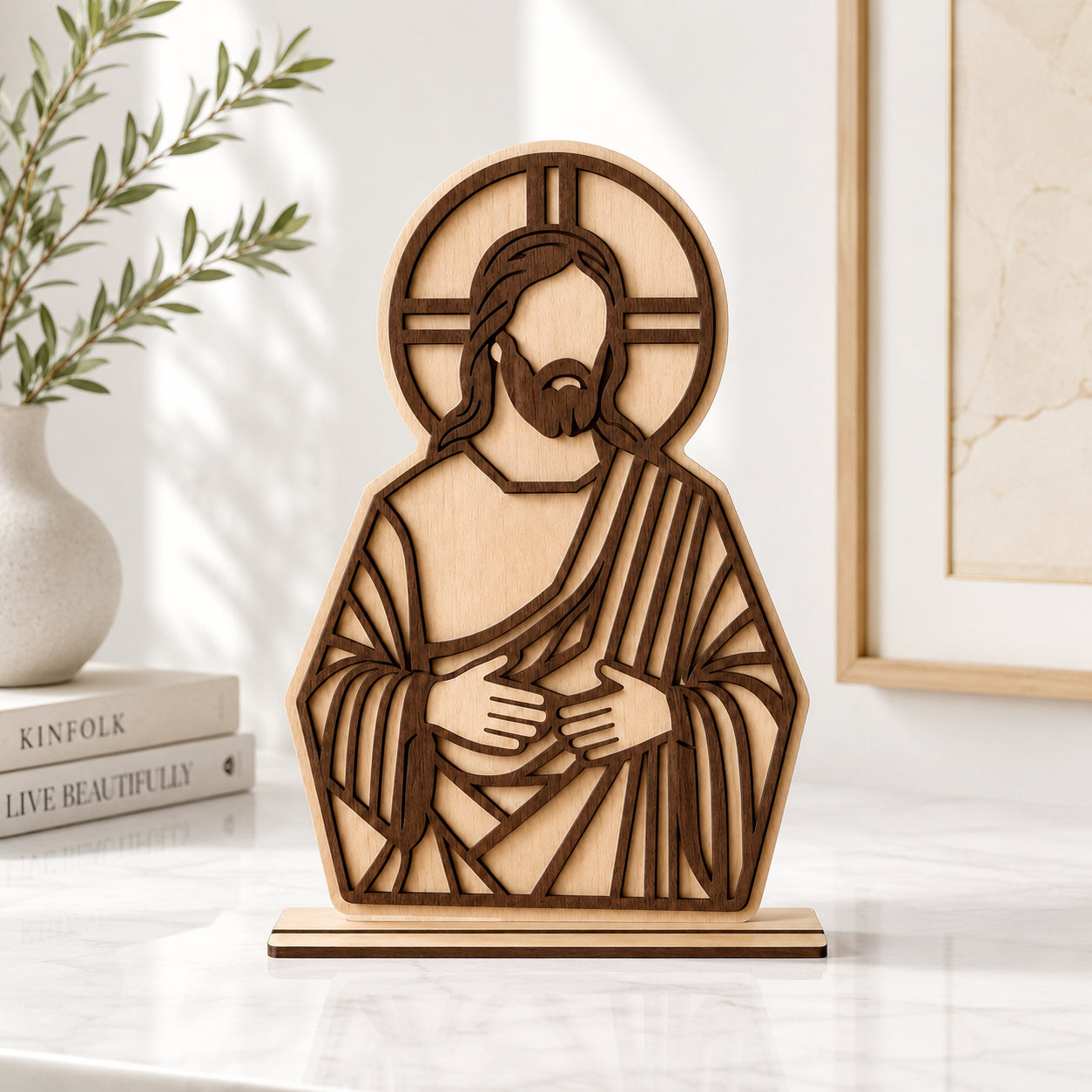 Jesus Wooden Table Sign, Christian Home Decor, Religious Shelf Decor, Faith Gift, Wooden Jesus Prayer Room Decor WD06