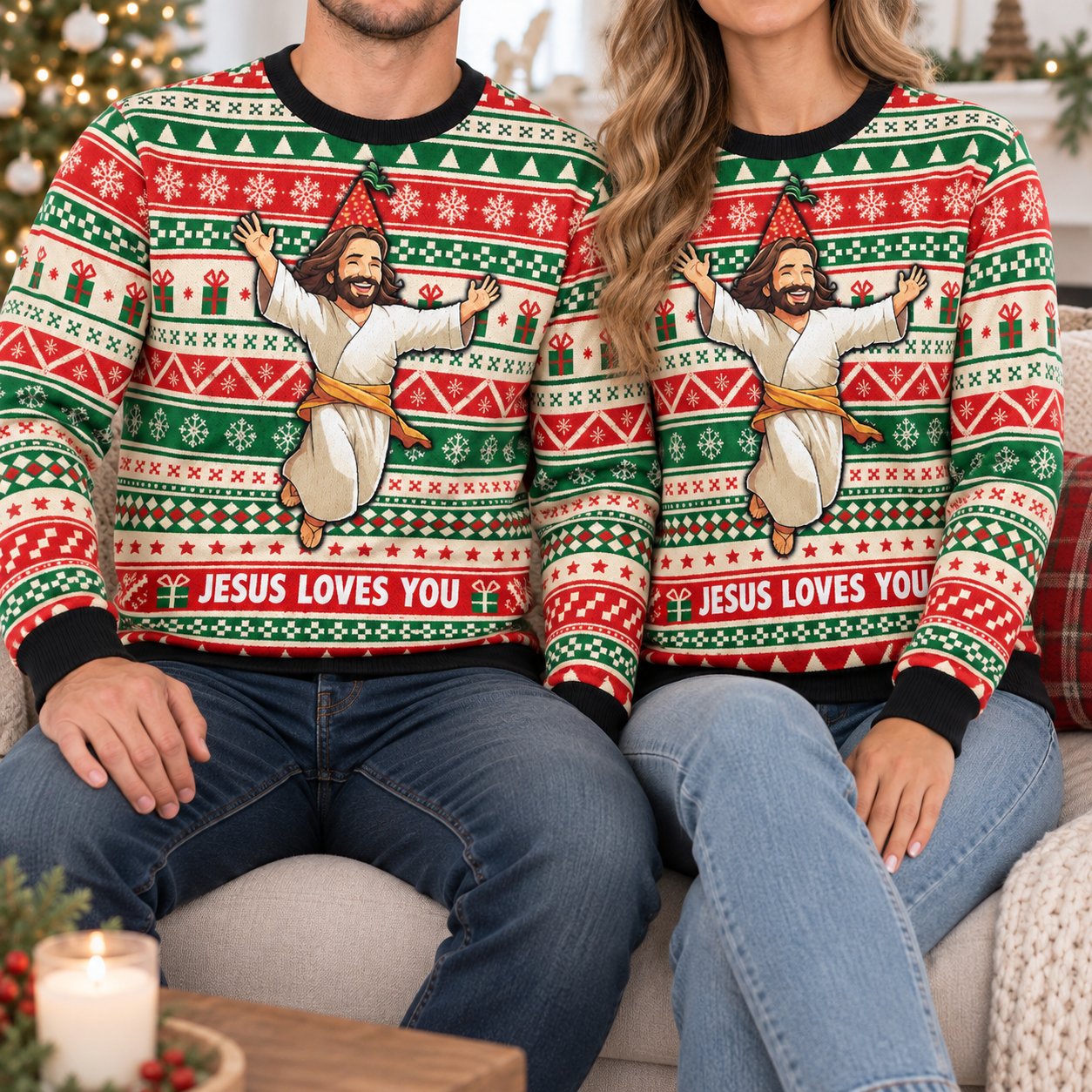 Jesus Loves You Ugly Christmas Sweater, Christian Faith Holiday Sweatshirt, Religious Xmas Gift for Men Women XMASUS27