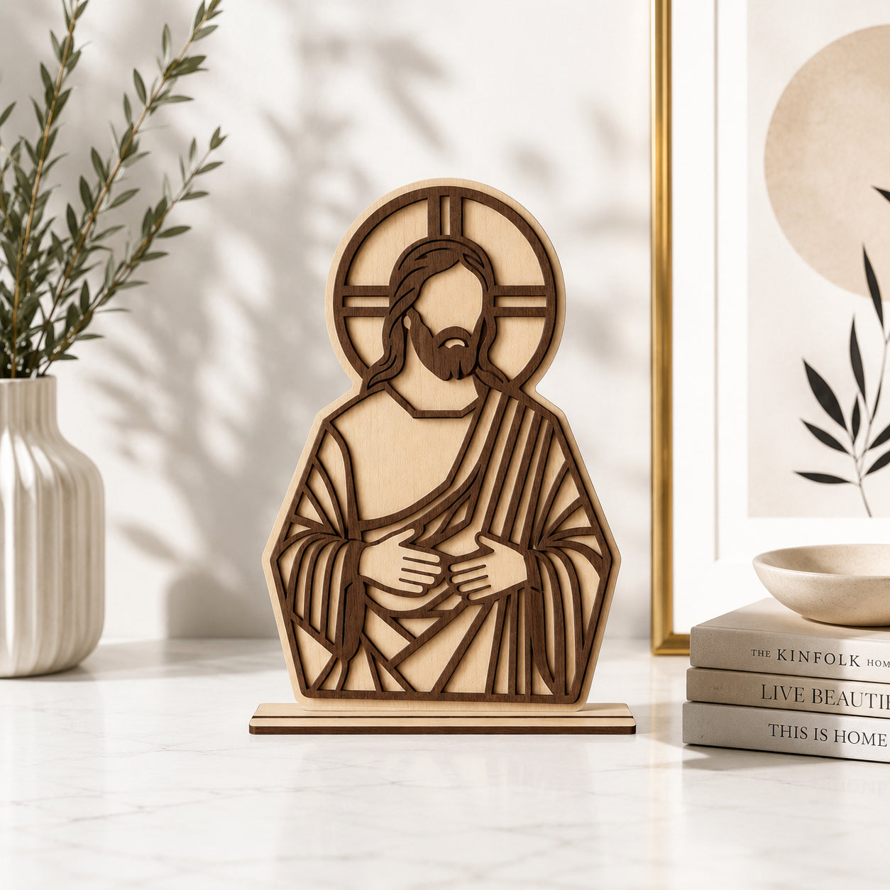 Jesus Wooden Table Sign, Christian Home Decor, Religious Shelf Decor, Faith Gift, Wooden Jesus Prayer Room Decor WD06