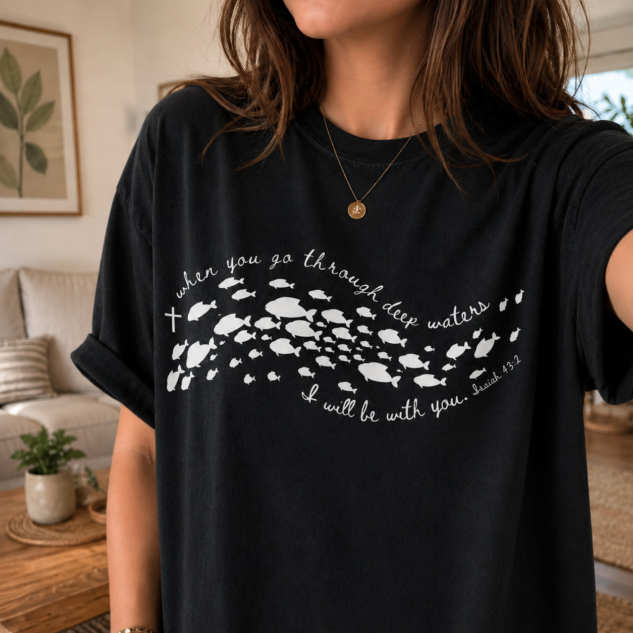 Deep Waters Shirt Christian Comfort Colors Shirt, Christian Apparel Faith Gift Teen Christian Clothes Jesus Shirt, Fish Shirt Isaiah 43 Shirt CFS27