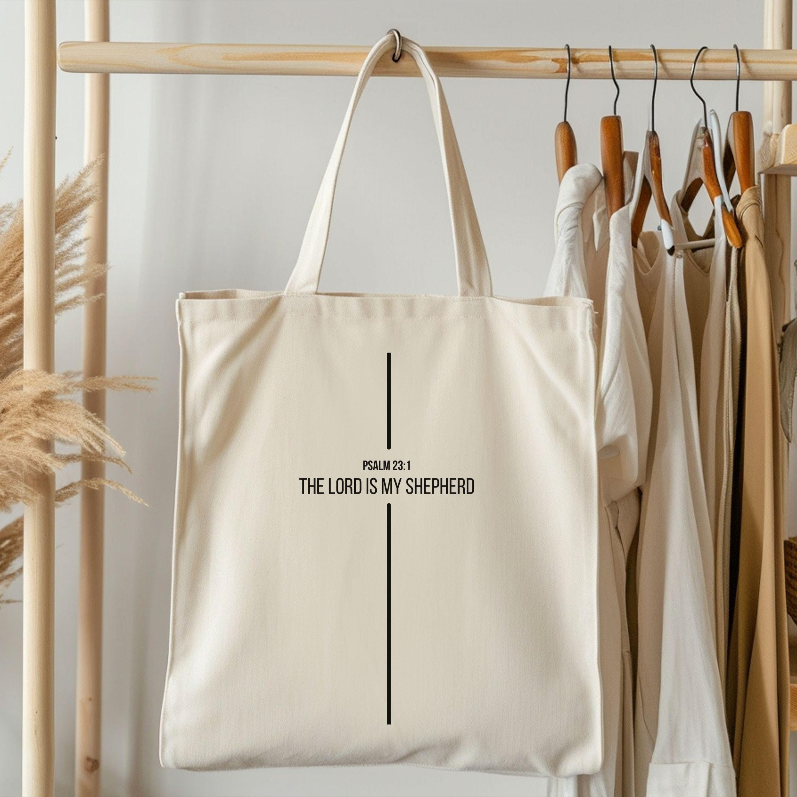 Psalm 23:1 Christian Tote Bag – The Lord is My Shepherd – Inspirational Bible Verse Canvas Bag – Eco-Friendly Minimalist Gift – Religious Gift for Her – Reusable Church Tote TBLAF28