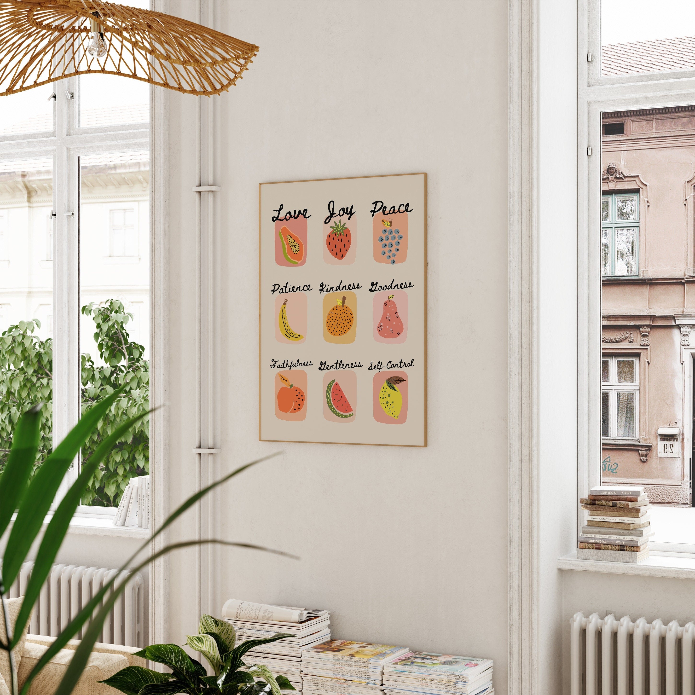 Fruit of the Spirit Art Poster, Retro Christian Poster, Scripture Poster, God Art,  Bible Art Poster