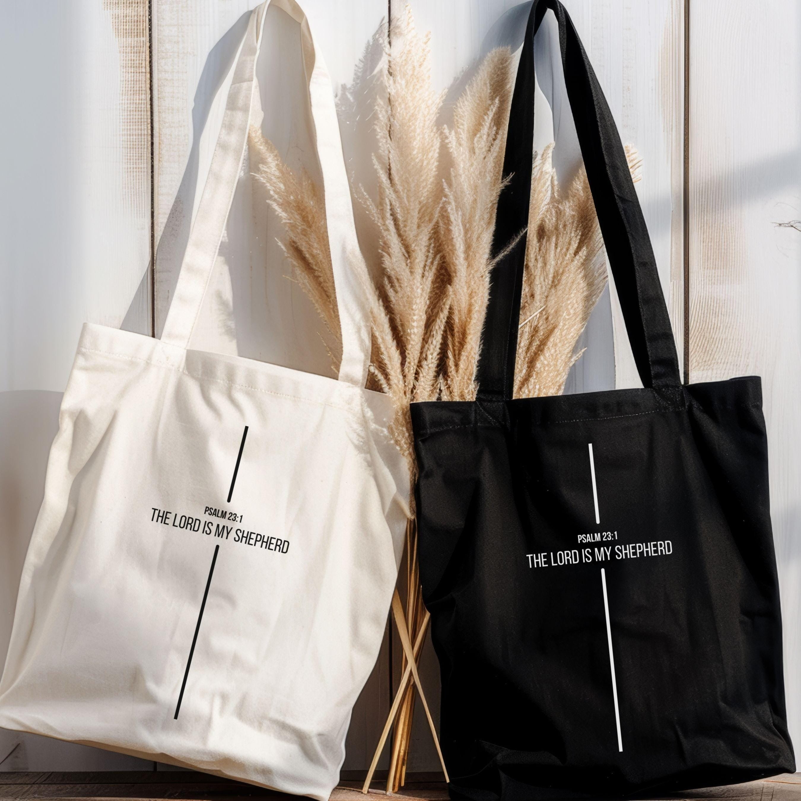 Psalm 23:1 Christian Tote Bag – The Lord is My Shepherd – Inspirational Bible Verse Canvas Bag – Eco-Friendly Minimalist Gift – Religious Gift for Her – Reusable Church Tote TBLAF28