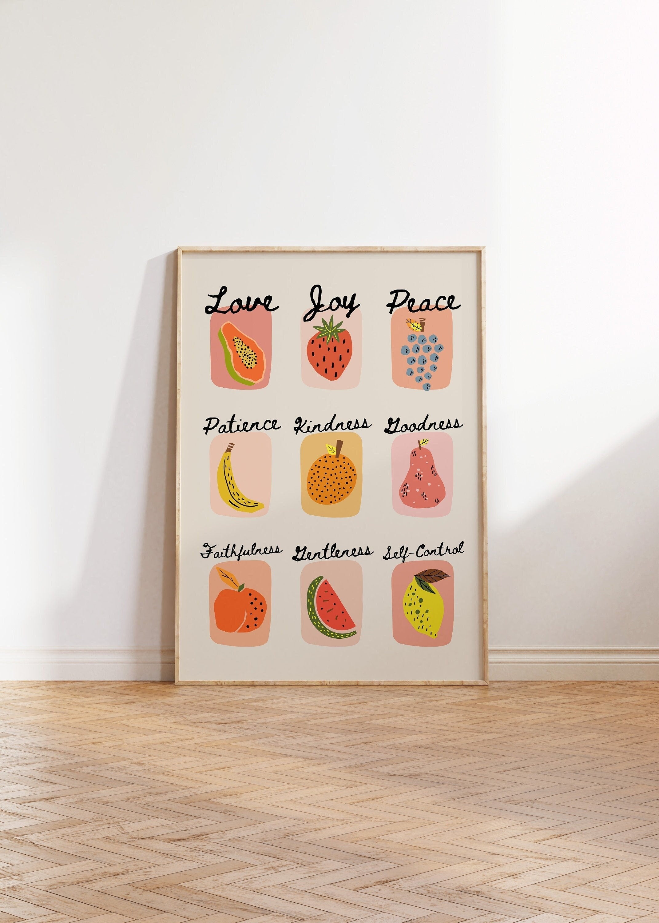 Fruit of the Spirit Art Poster, Retro Christian Poster, Scripture Poster, God Art,  Bible Art Poster