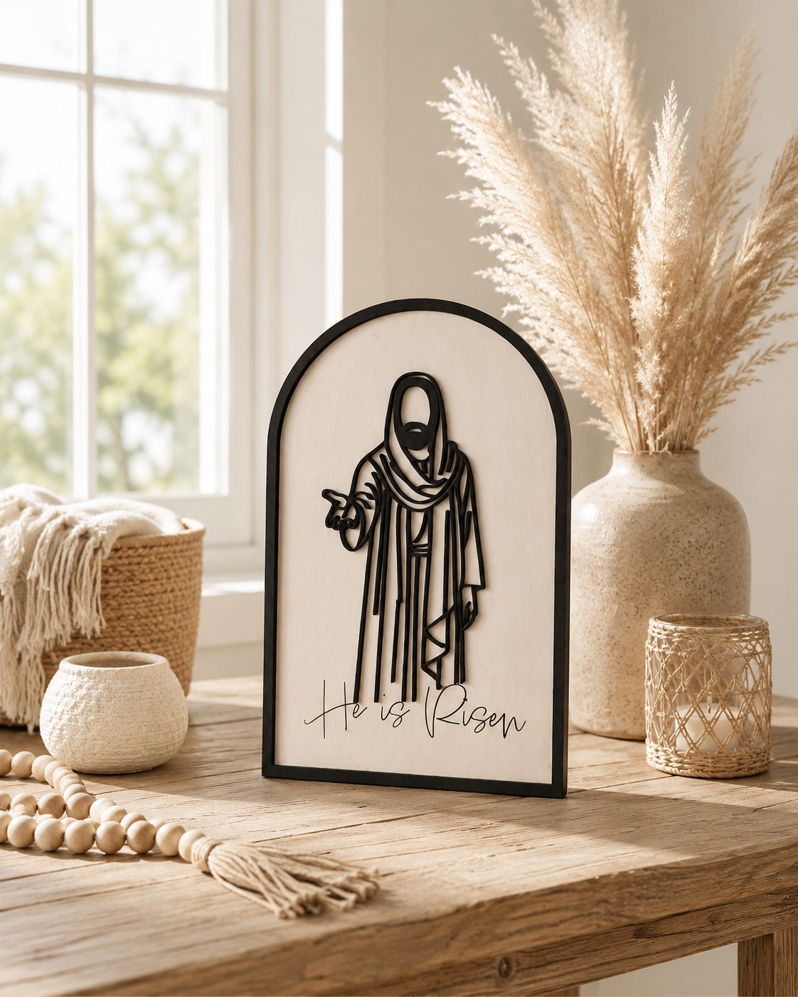 He Is Risen Wooden Arch Sign, Jesus Christian Table Decor, Easter Religious Shelf Decor, Faith Home Decor Gift WD07