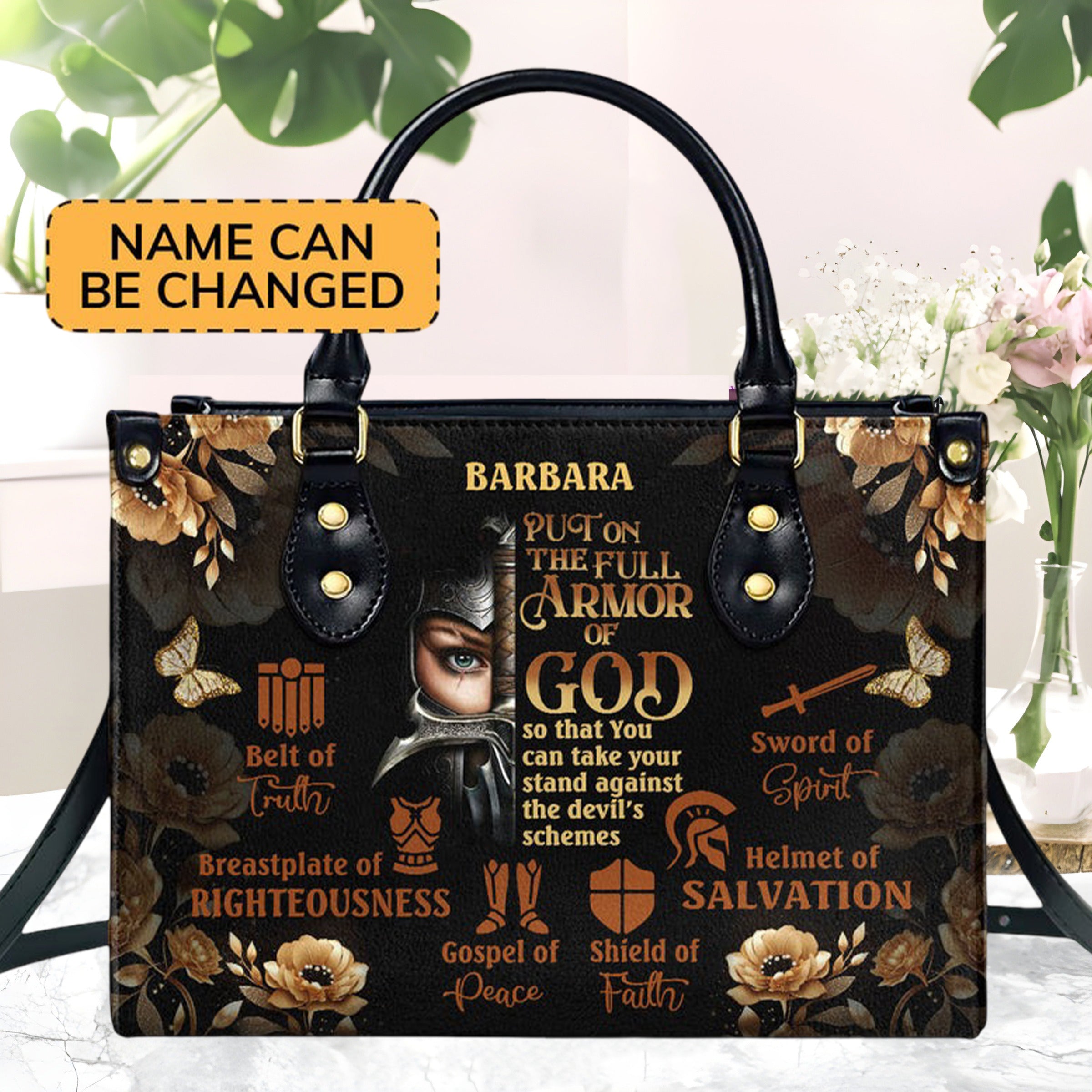Personalized Christian Leather Handbag, Armor of God Purse – Ephesians 6 Faith Handbag, Religious Gift for Women BLAF40
