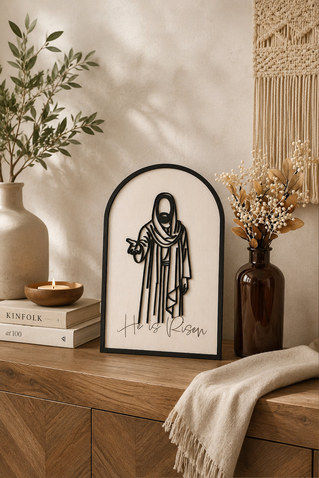 He Is Risen Wooden Arch Sign, Jesus Christian Table Decor, Easter Religious Shelf Decor, Faith Home Decor Gift WD07